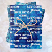 Mannen personaliseren Birthday Gezegden 3 Blauw Inpakpapier Vel