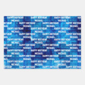 Mannen personaliseren Birthday Gezegden 3 Blauw Inpakpapier Vel (Voorkant)