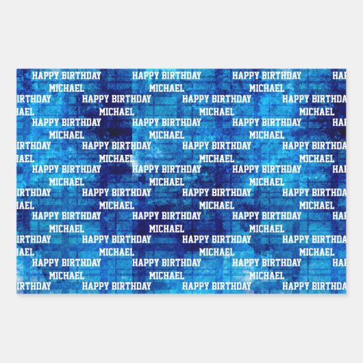Mannen personaliseren Birthday Gezegden 3 Blauw Inpakpapier Vel (Voorkant)