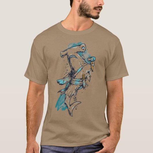 Mannen pirate Hammer Head Shark T-Shirt in kleur (Voorkant)