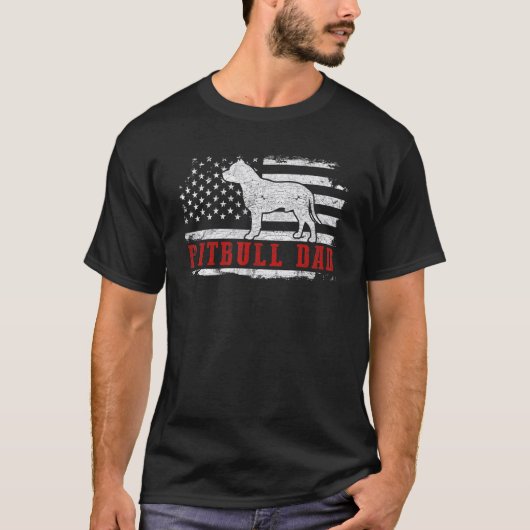 Mannen Pit Bull Papa verergerd Amerikaans vlagpatr T-shirt (Voorkant)