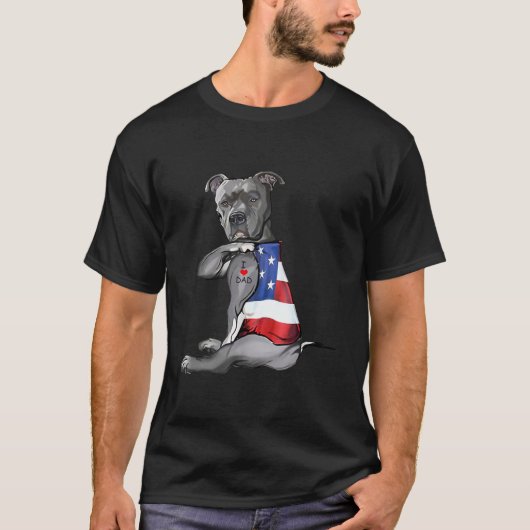 Mannen PitBull Dog Tattoo Ik hou van papa T-shirt (Voorkant)