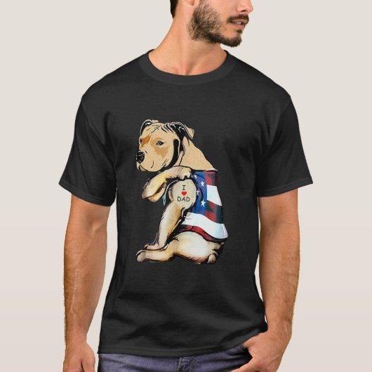 Mannen PitBull Dog Tattoo Ik hou van papa T-shirt (Voorkant)