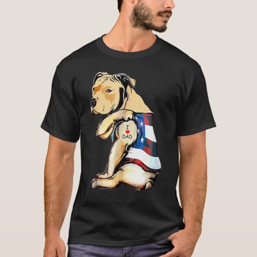 Mannen Pitbulls Dog Tattoo ik hou van papa T-shirt (Voorkant)