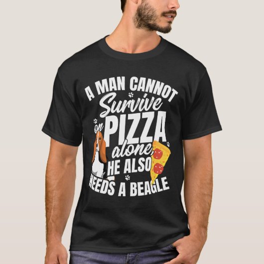 Mannen pizza en beagle hond en eten houden van woo t-shirt (Voorkant)