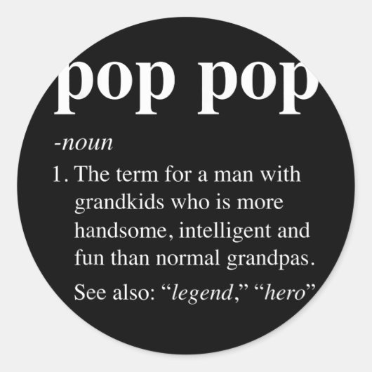 Mannen Pop Pop Definitie Funny Poppop Dictionary Ronde Sticker (Voorkant)