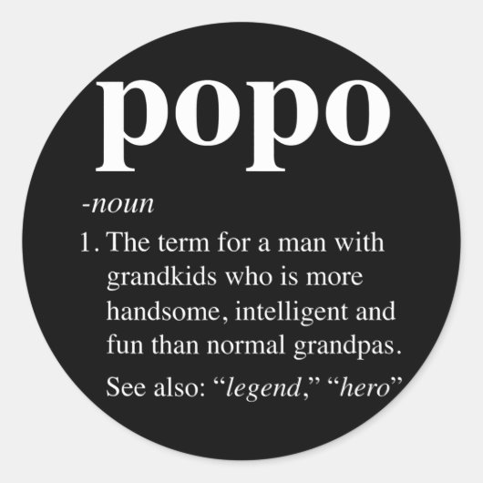 Mannen Popo Definition Funny Noun Grandpa Ronde Sticker (Voorkant)