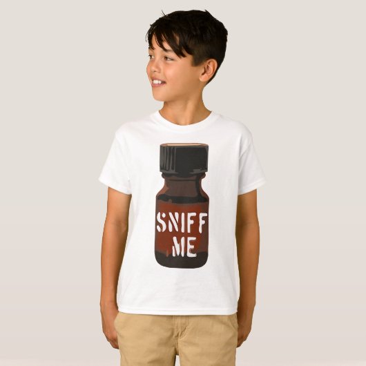 Mannen poppers snuffelen me bruin flesje amyl vark t-shirt (Voorkant volledig)