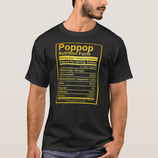 Mannen Poppop Nutrition Facts Vaderdag Funny T-shirt (Voorkant)