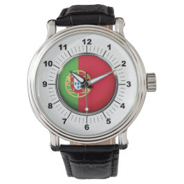 Mannen Portugal vlag Zwart lederen riem horloge