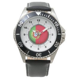 Mannen Portugal vlag Zwart lederen riem horloge