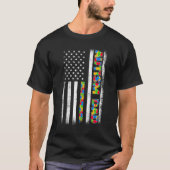 Mannen Proud Autisme Papa Amerikaanse vlag Vaderda T-shirt (Voorkant)