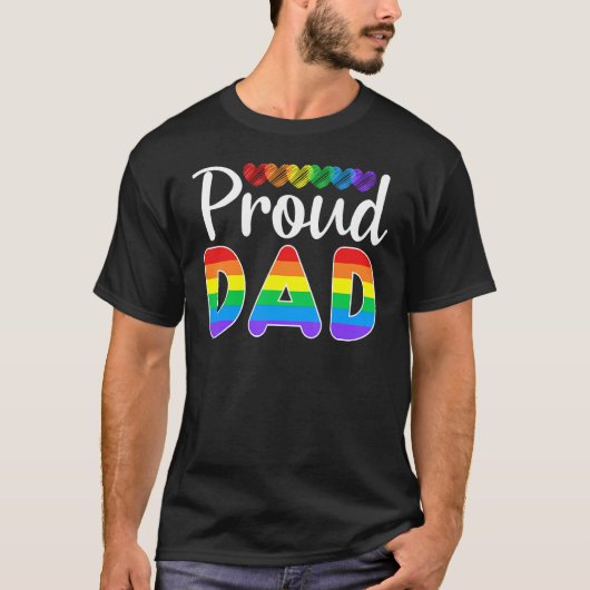 Mannen Proud DAD Fathers Day LGBTQ Rainbow Flag Ga T-shirt (Voorkant)