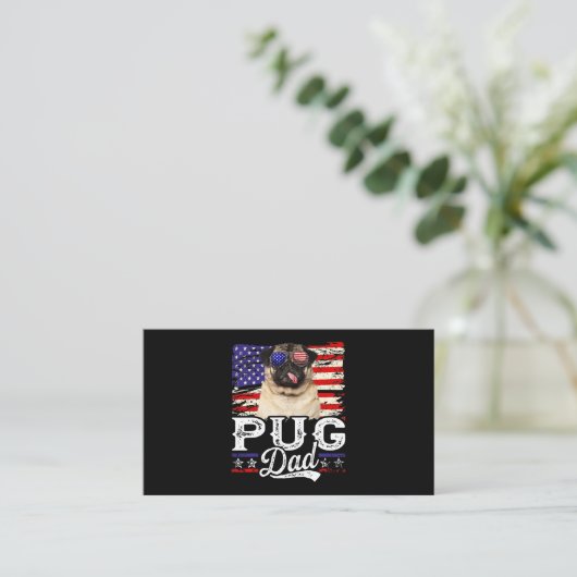 Mannen Pug Dad USA Flag Patriotic Fathers Day Visitekaartje (Staand voorkant)