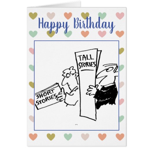Mannen Reading Books of Short & Tall Stories Joke (Voorkant)
