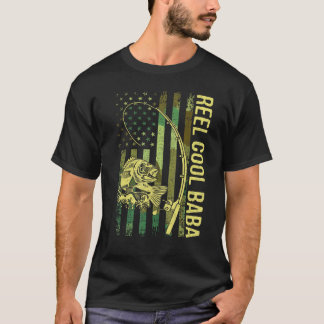 Mannen Reel Cool Baba Amerikaanse Vlag Visser Reel T-shirt
