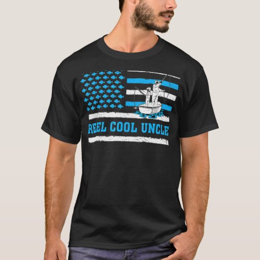 Mannen Reel Cool oom Usa Flag Vist oom vader T-shirt (Voorkant)