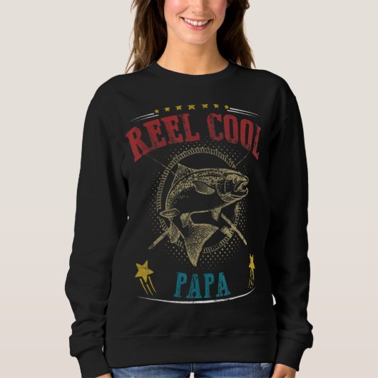 Mannen Reel Cool Papa Fisherman Vaderdag Vist Trui (Voorkant)