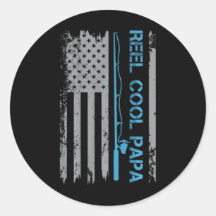 Mannen Reel Cool Papa Vissen Us Vlag Patriottisch Ronde Sticker
