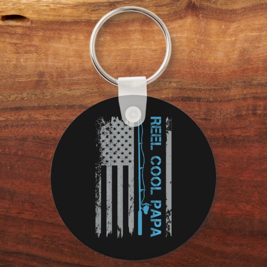 Mannen Reel Cool Papa Vist Amerikaanse Vlag Patrio Sleutelhanger (Voorkant)