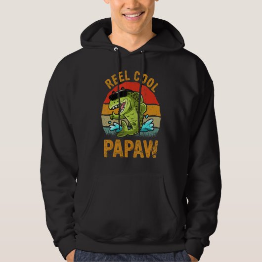 Mannen Reel Cool Papaw Fisherman Vinatge Papa Fath Hoodie (Voorkant)