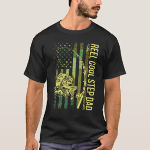 Mannen Reel Cool Stiefvader Amerikaanse Vlag Visse T-shirt