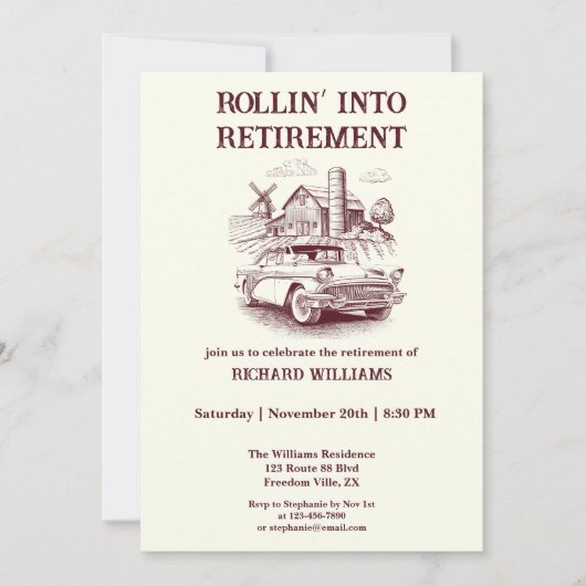 Mannen Retirement  Barn Car Rollin' into Kaart (Voorkant)