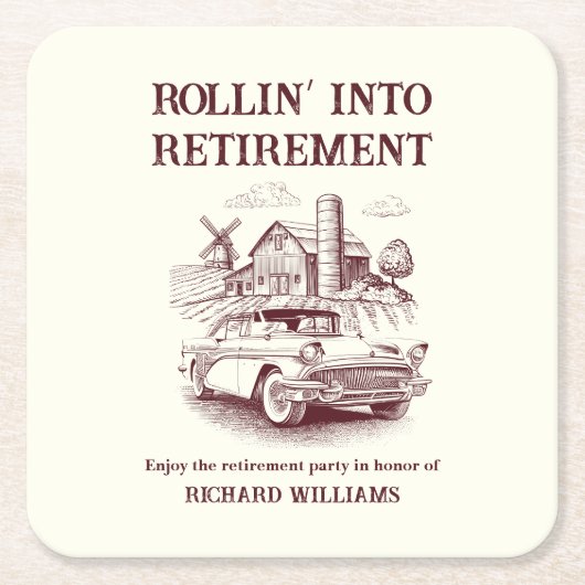 Mannen Retirement Barn Car Rollin' into Kartonnen Onderzetters (Voorkant)