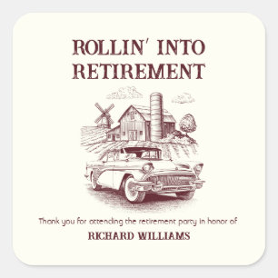 Mannen Retirement Barn Car Rollin' into Vierkante Sticker