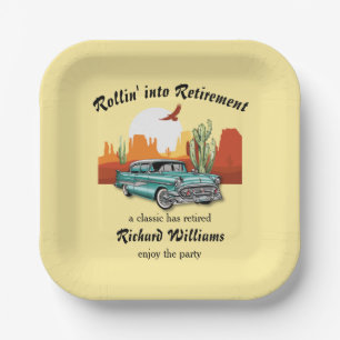 Mannen Retirement Retro Classic Blauwe Auto Woesti Papieren Bordje