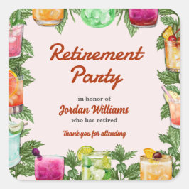 Mannen Retirement Zomer Achtertuin Cocktail Party Vierkante Sticker