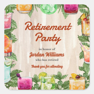 Mannen Retirement Zomer Achtertuin Cocktail Party Vierkante Sticker