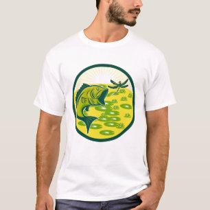 Mannen Retro Bass Jumping Dragonfly T-Shirt