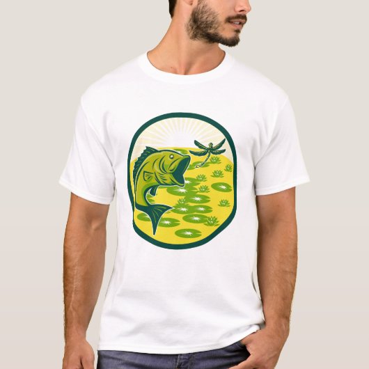 Mannen Retro Bass Jumping Dragonfly T-Shirt (Voorkant)