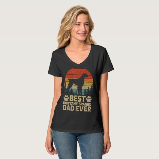 Mannen Retro Beste Brittany Spaniel Pap ooit T-shirt (Voorkant volledig)
