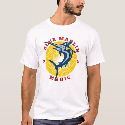 Mannen Retro Blue Marlin Magic T-Shirt (Voorkant)