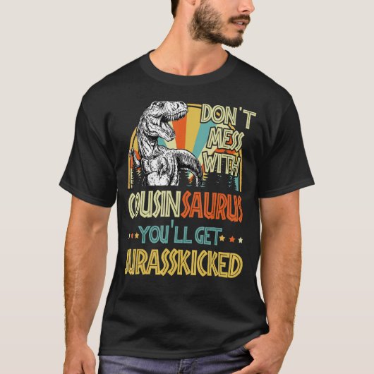 Mannen retro cousinsaurus dinosaurus rex vader t-shirt (Voorkant)