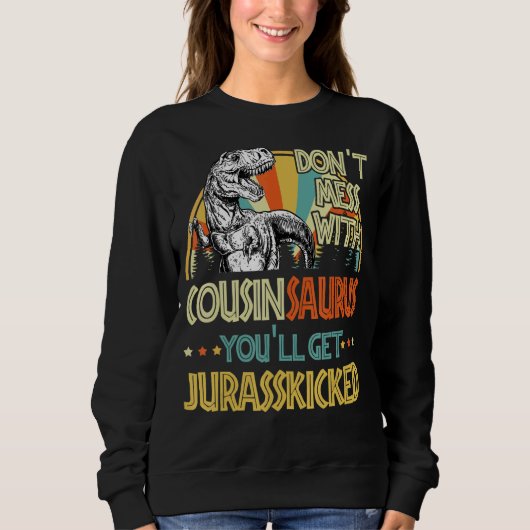 Mannen retro cousinsaurus dinosaurus rex vader trui (Voorkant)