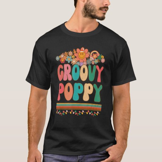 Mannen Retro Groovy Poppy Matching Family 1st gebo T-shirt (Voorkant)