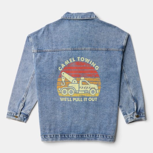 Mannen  retro kameel slepen goed trek het uit t denim jacket (Achterkant)