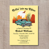 Mannen retro klassieke blauwe autowoestijn 50e ver kaart