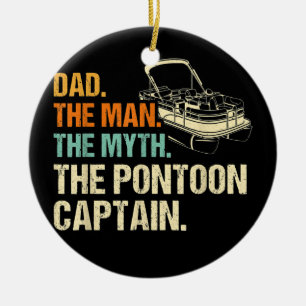 Mannen Retro  pa Pontoon Boat Kapitein Keramisch Ornament