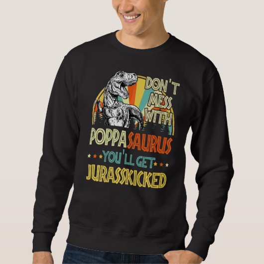 Mannen Retro Poppasaurus Dinosaur Rex vader Trui (Voorkant)