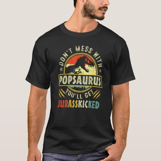 Mannen  Retro Popsaurus Dinosaur Rex vaders vader T-shirt (Voorkant)