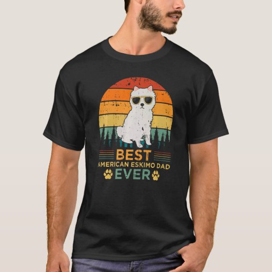 Mannen Retro Sunset Best American Eskimo Dad T-shirt (Voorkant)