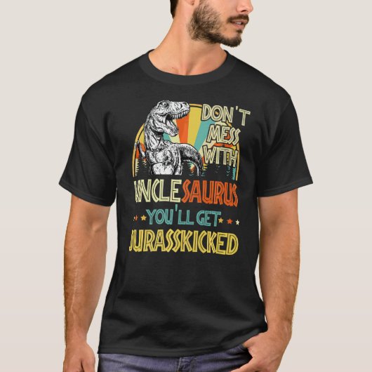 Mannen retro unclesaurus dinosaurus rex vader t-shirt (Voorkant)