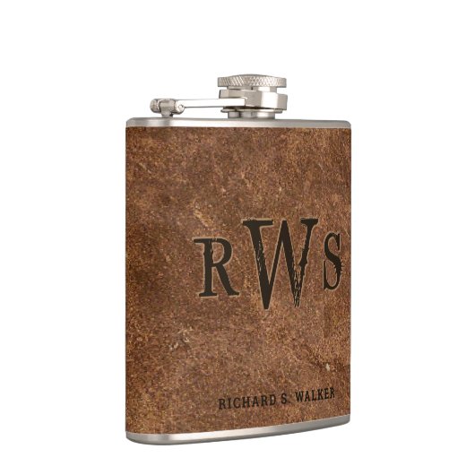 Mannen Robuust monogram Faux Leather Buffalo Brown Heupfles (Rechts)