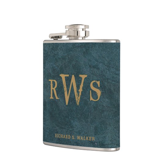 Mannen Robuust Western monogram Faux lederen blauw Heupfles (Links)