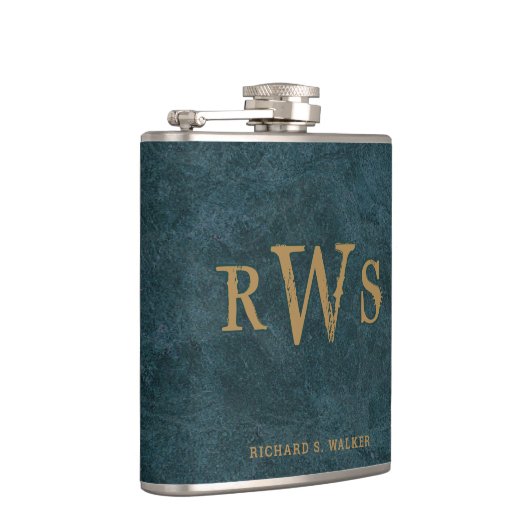 Mannen Robuust Western monogram Faux lederen blauw Heupfles (Rechts)