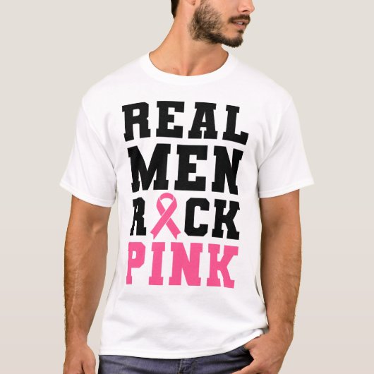 Mannen Rock Roze Borstkanker Bewustzijn T-shirt (Voorkant)